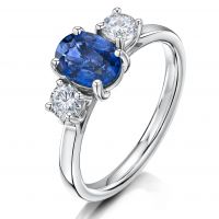 Oval Sapphire and 2 Diamond ring